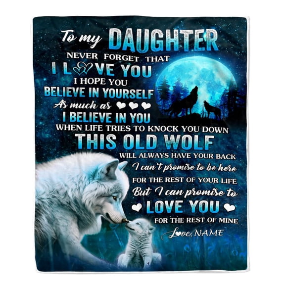To My Daughter Blanket From Mom Dad Mother This Old Wolf Love Daughter Birthday Graduation Bed Fleece Blanket, 30x40in Fleece Blanket