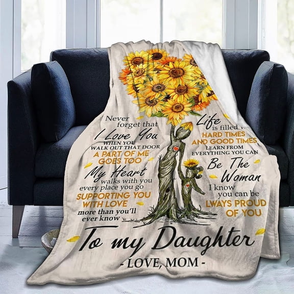 To My Daughter Blanket Gift from Mom, Fleece Yellow Sunflower Blanket for Girl's Gifts Birthday, 30x40in Fleece Blanket