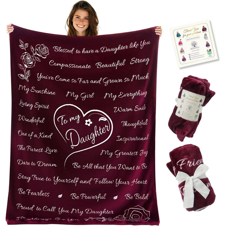 Daughter Gifts Blanket from Mom or Dad Birthday Gifts for Daughter Adult Mother Daughter Gift from Mom My Daughter Gift from Dad for Grown Daughters Graduation Throw Blanket 65 x 50 Merlot