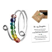 FROVOL To My Daughter Drive Away Your Anxiety Rainbow Bead Fidget-Ring