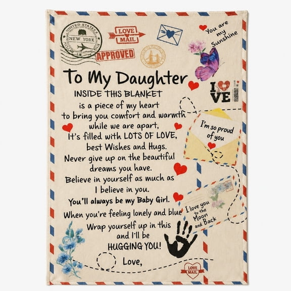 To My Daughter Heartfelt Letter Fleece Throw Blanket, Soft 280 Gsm Polyester, Sentimental Gift for Daughter