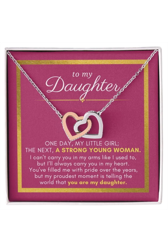 To My Daughter Gift, A Strong Young Woman, Interlock Heart Pendant Necklace