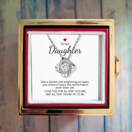 To My Daughter Gift, Love Knot Necklace in Rotating Rose Box