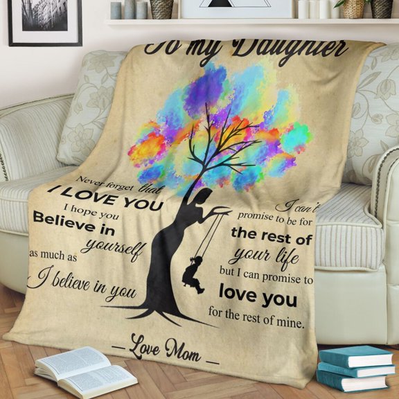 To My Daughter - Human Tree Blanket Never Forget That I Lover You Blanket Daughter Birthday Gift Bedding Couch, 30x40in Fleece Blanket