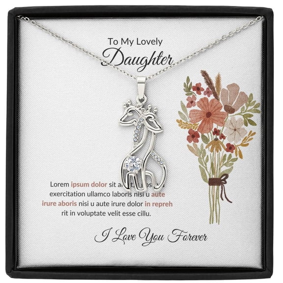 To My Daughter Lorem Ipsum Flower Bouquet Gold/Silver Giraffe Necklace with Message Card & Cubic Zirconia