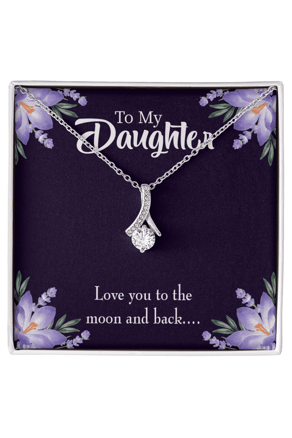 To My Daughter Love You to The Moon and Back Alluring Ribbon Necklace Message Card