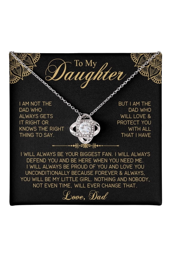 To My Daughter Necklace From Dad, Birthday, Jewelry For Her From Dad, Necklace For Daughter With Message Card And Box#1 #94, White Love Knot Necklace