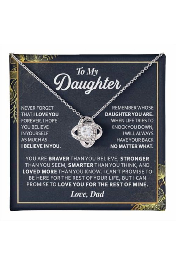 To My Daughter Necklace From Dad, Birthday, Jewelry For Her From Dad, Necklace For Daughter With Message Card And Box#14 #86, Gold Love Knot Necklace