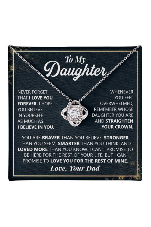 To My Daughter Necklace From Dad, Birthday, Jewelry For Her From Dad, Necklace For Daughter With Message Card And Box#2 #85, Gold Love Knot Necklace