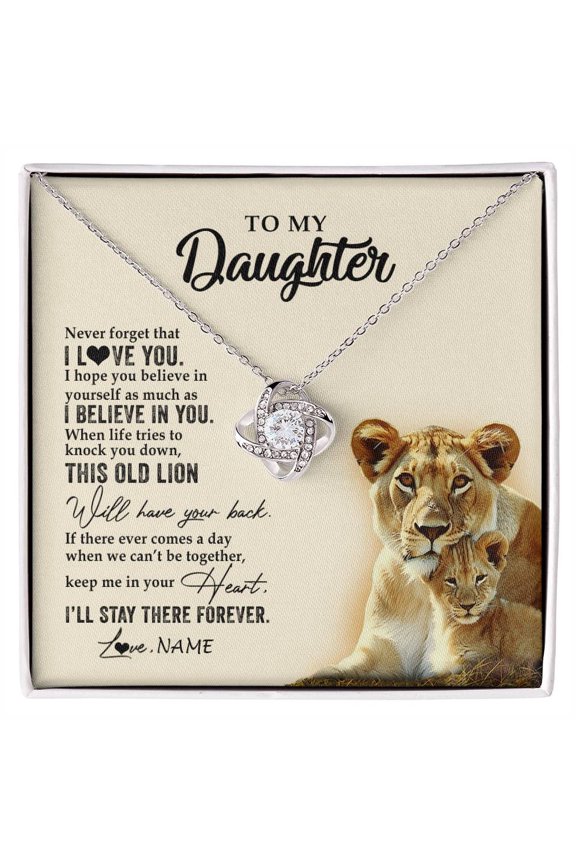 To My Daughter Necklace Old Lion Love Reminder, White Love Knot Necklace