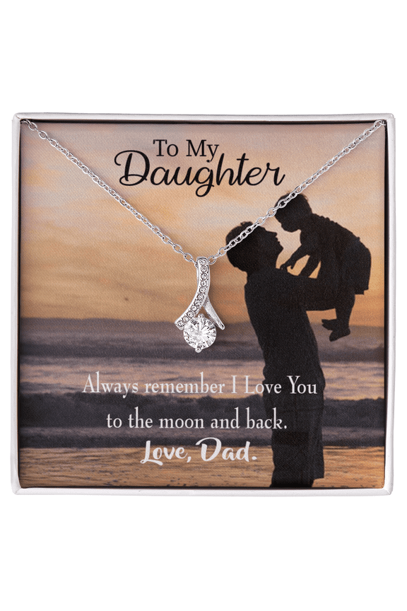 To My Daughter To the Moon and Back From Dad Alluring Ribbon Necklace Message Card