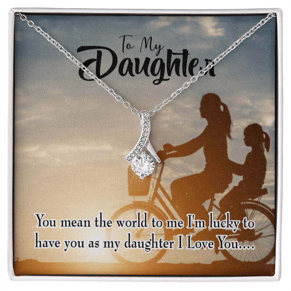 To My Daughter You Mean the World to Mom Alluring Ribbon Necklace Message Card