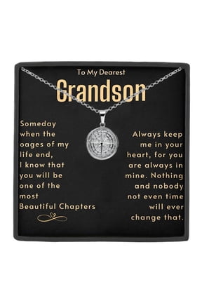 Grandson Compass Necklace Gift - Message Card in a Box - Silver Pendant Jewelry for Birthdays, Graduation, or Special Thoughtful Keepsakes for Him from Grandparents