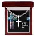 thumbnail image 1 of To My Favorite Son Cross Necklace Gift for Birthday - Cuban Link Chain with Artisan Cross, 1 of 5