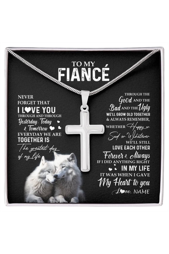 To My Fiancé From Fiancée Wolf Never Forget That I Love You Fiancé Birthday Valentine Day Box Message Card, Multi Cross Necklace