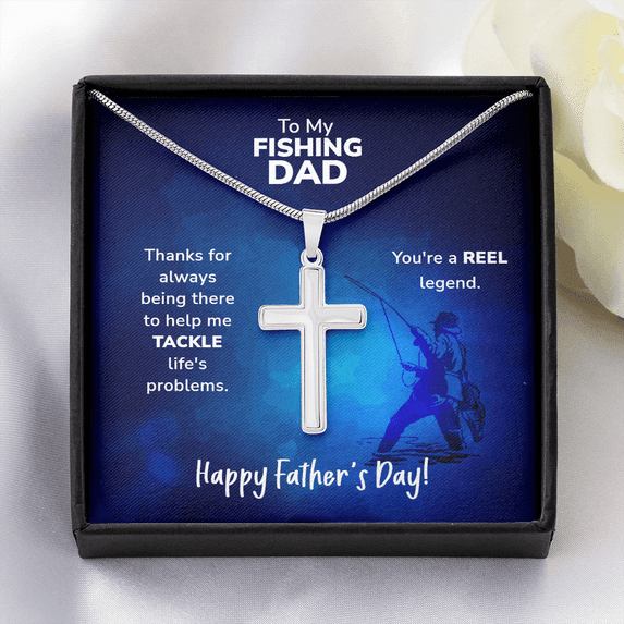 To My Fishing dad, Fathers day Gift Necklace For dad, Dad Cross Necklace, Fishing Hobby dad, Fisher men, Fathers Day Gift From daughter, Son