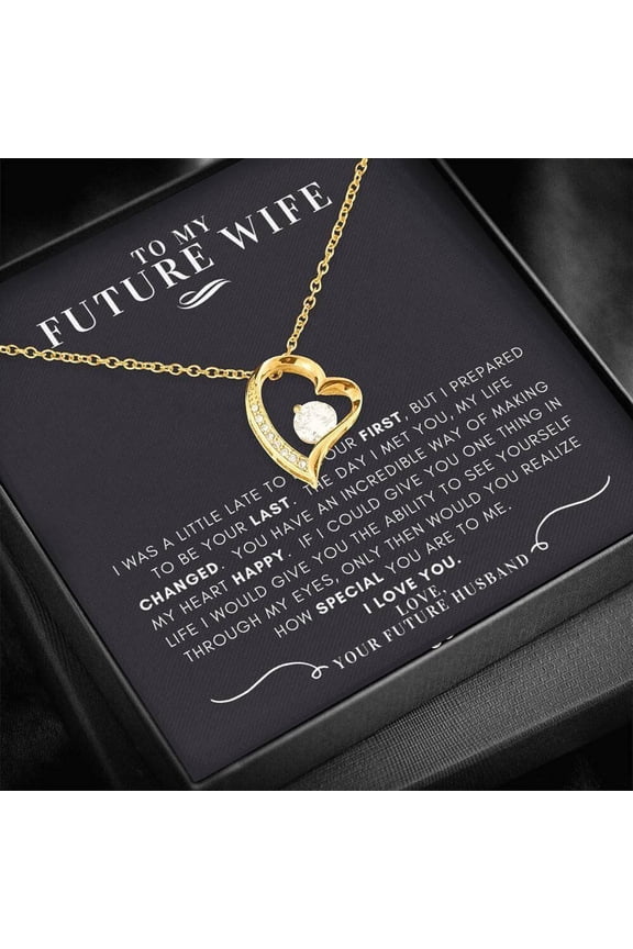 To My Future Wife Forever And Always Necklace - Heart Necklace with Meaningful Message Card Inside, Engagement Gift for Fiance