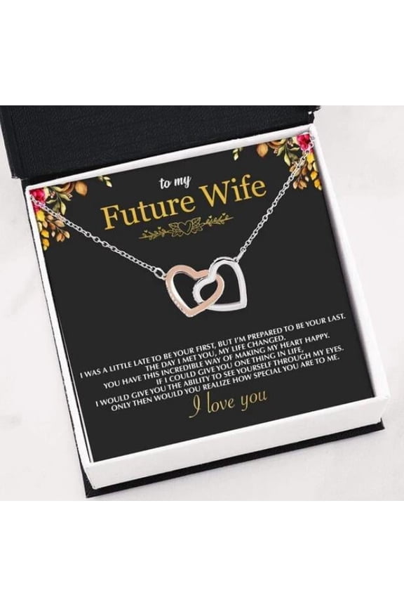 To My Future Wife Interlocking Hearts Necklace - Romantic Gift for Fiance with Sentimental Message, Silver & Rose Gold Plated Jewellery for Women