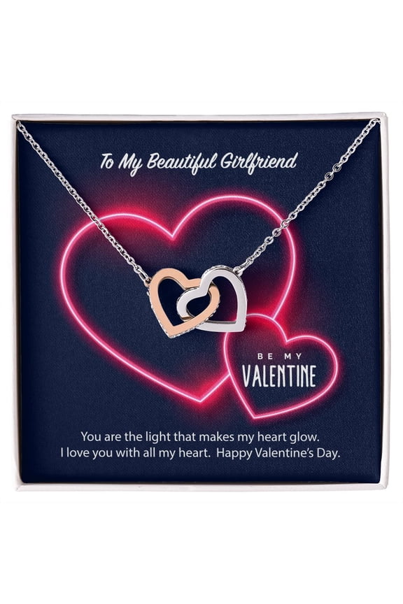 To My Girlfriend Be My Valentine Interlocking Hearts Necklace, Multi Interlocking Heart Necklace
