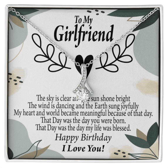To My Girlfriend Birthday My World Alluring Ribbon Necklace Message Card
