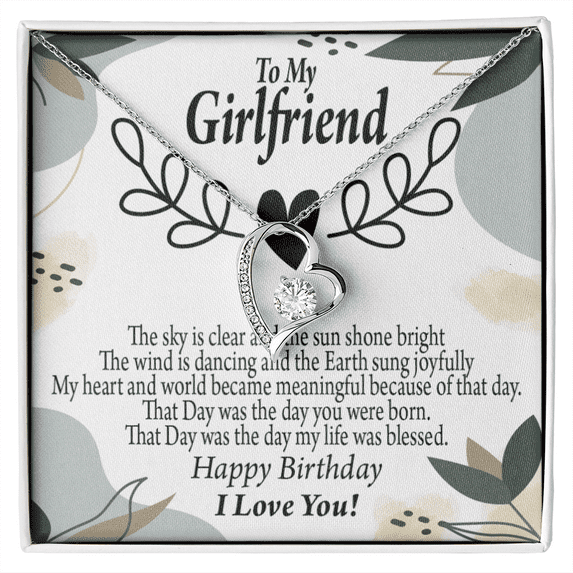 To My Girlfriend Birthday My World Forever Necklace w Message Card