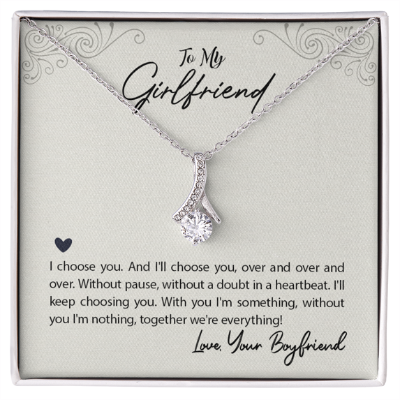 To My Girlfriend I Choose You Alluring Ribbon Necklace Message Card