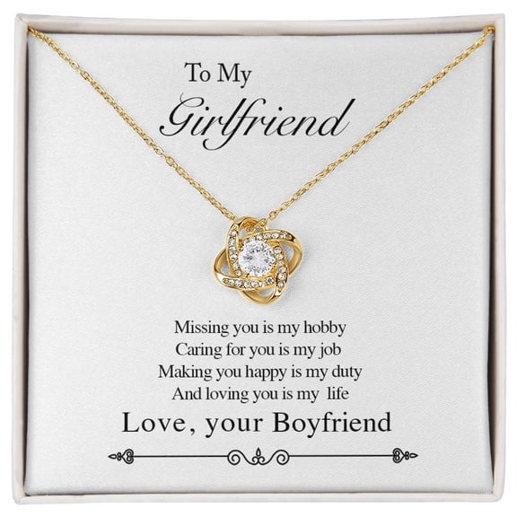 To My Girlfriend, Missing You Is My Hobby, Your Boyfriend Beautiful Necklace, Message Card and Box, White Love Knot Necklace