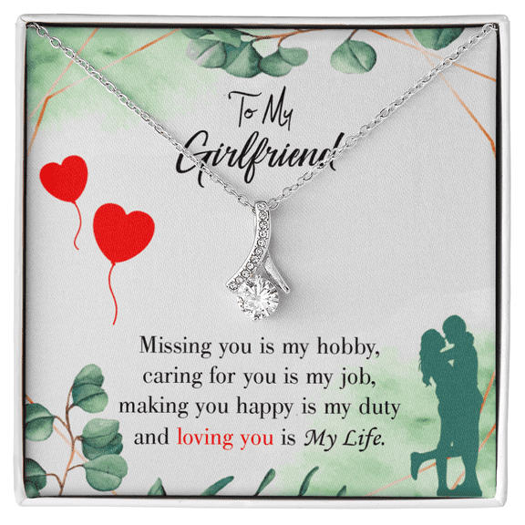 To My Girlfriend Missing You is my Hobby Alluring Ribbon Necklace Message Card