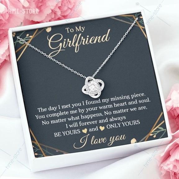 To My Girlfriend My Missing Piece Necklace, A Meaningful Necklace Perfect For Anniversaries Birthdays Valentine V591, White Love Knot Necklace