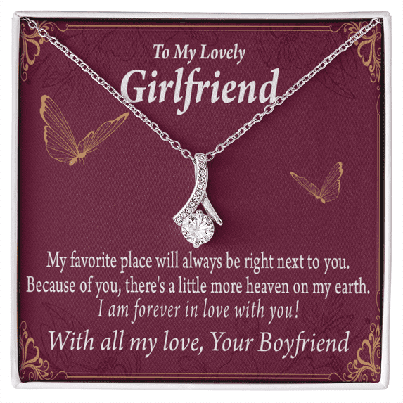 To My Girlfriend Right Next To You Is My Favorite Place Alluring Ribbon Necklace Message Card