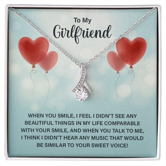 To My Girlfriend When You Smile Alluring Ribbon Necklace Message Card