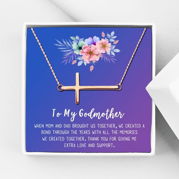 To My God Mother Mother's Day Gift, Gift for Her, Godmother's Day Gift, Godmother's Gift for Mother's Day, Godmother's Day Necklace and Card[Rose Gold Cross,Blue-Purple Gradient]