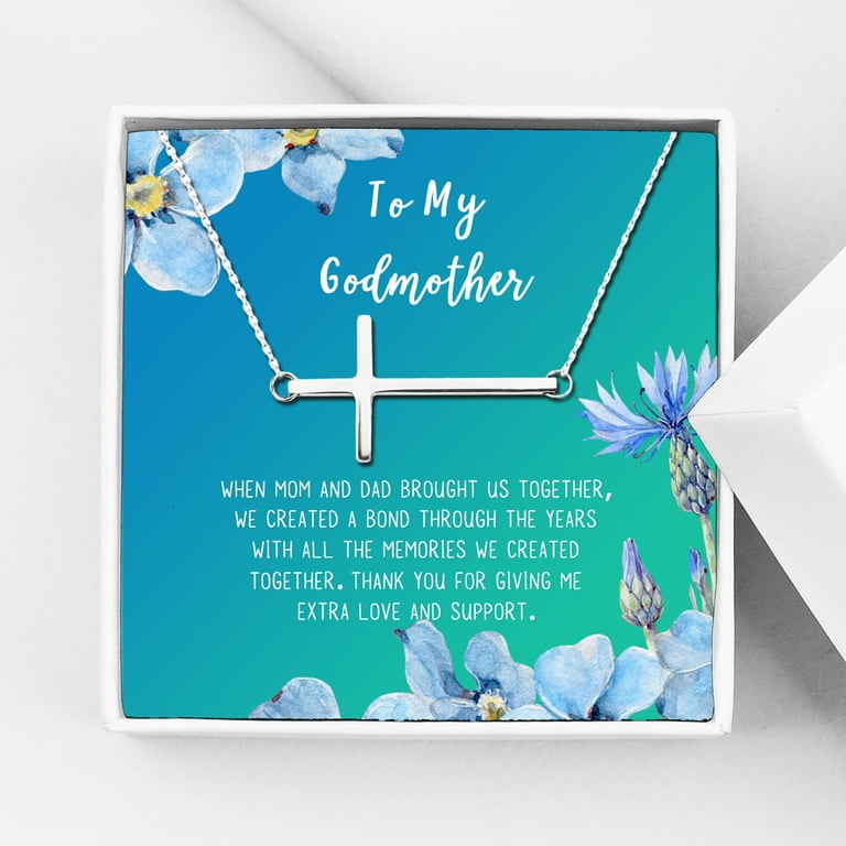 To My God Mother Mother s Day Gift Gift for Her Godmother s Day Gift Godmother s Gift for Mother s Day Godmother s Day Necklace and Card Silver Cross Blue Green Gradient Walmart