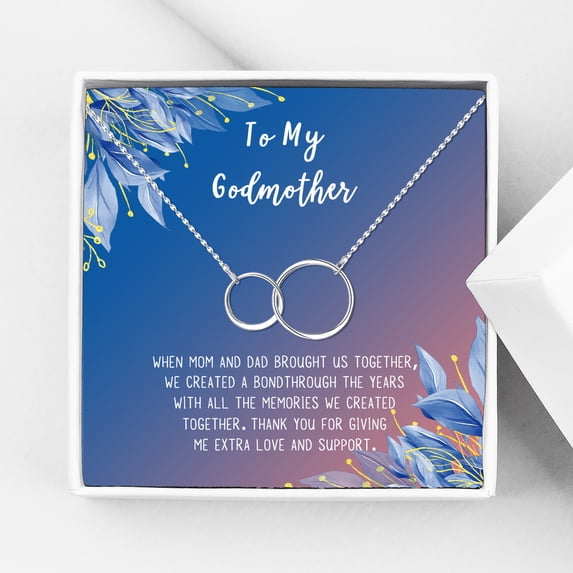 To My God Mother Mother's Day Gift, Gift for Her, Godmother's Day Gift, Godmother's Gift for Mother's Day, Godmother's Day Necklace and Card[Silver Infinity RingBlue-Orange Gradient