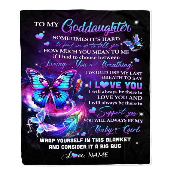 To My Goddaughter Blanket From Godmother Aunt Loving You And Breathing Butterfly Godchild Birthday Graduation Fleece Blanket, 50x60in Fleece Blanket