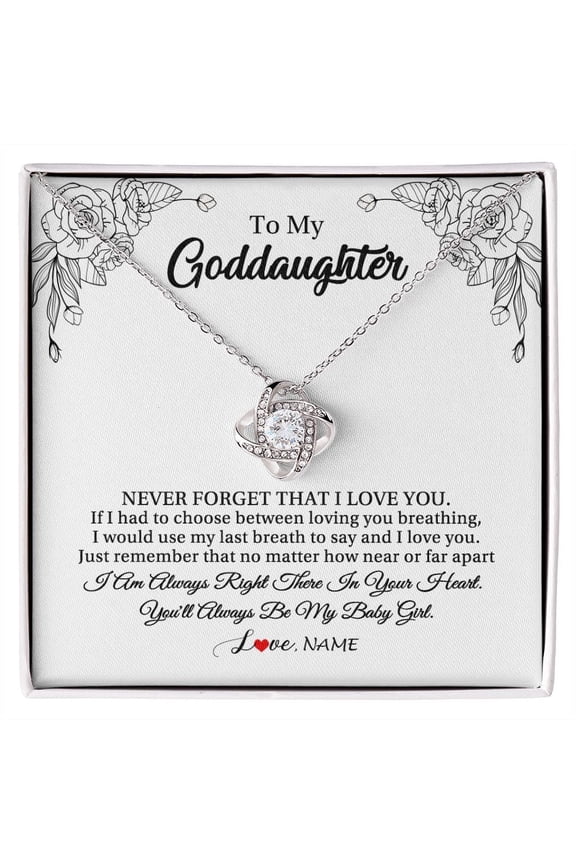 To My Goddaughter Necklace From Godmother Never Forget I Love You, White Love Knot Necklace