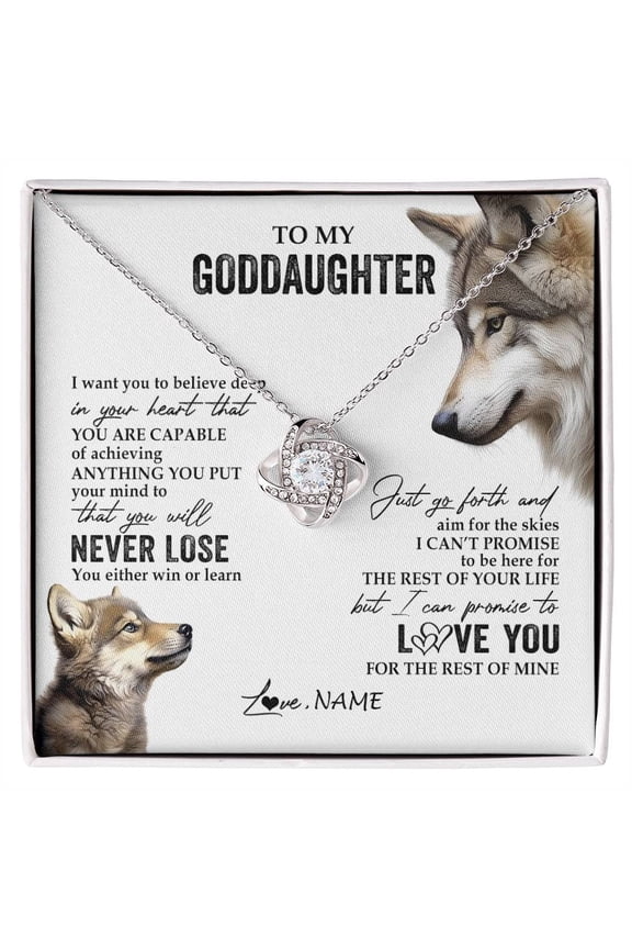 To My Goddaughter Necklace From Godmother You Will Never Lose, White Love Knot Necklace