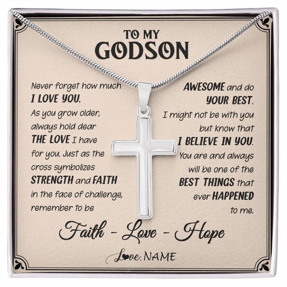To My Godson Cross From Godmother Strength And Faith Godson Birthday Graduation Box Message Card, Multi Cross Necklace