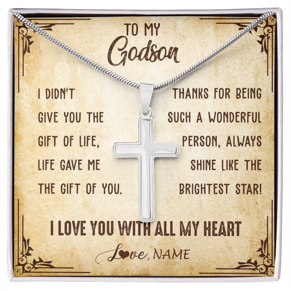 To My Godson From Godmother I Love You With All My Heart Godson Birthday Graduation Box Message Card, Multi Cross Necklace