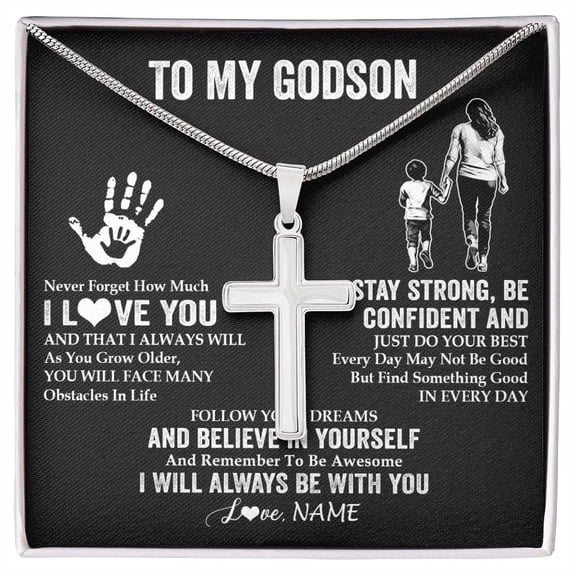 To My Godson I Love You Forever From Godmother Godson Birthday Thanksgiving Graduation Box Message Card, Multi Cross Necklace