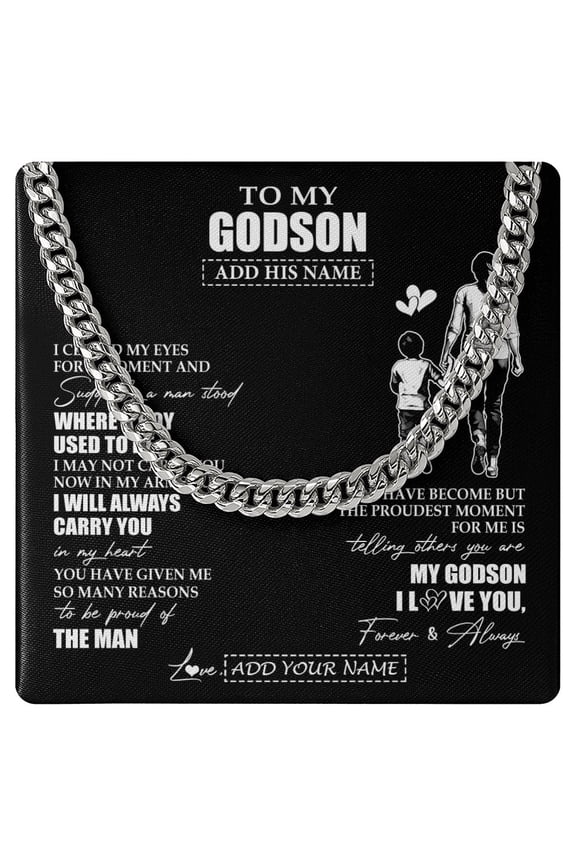 To My Godson Necklace I Closed My Eyes Moment Godmother, White Cuban Link Necklace