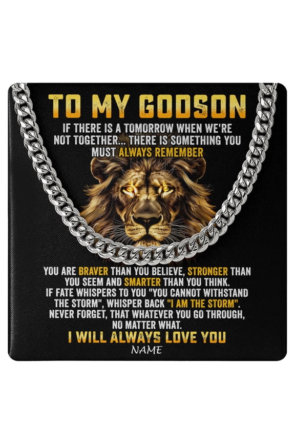 To My Godson Necklace I Will Always Love You Lion, White Cuban Link Necklace