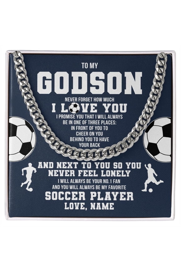 To My Godson Necklace Never Forget I Love You Soccer, Gold Cuban Link Necklace
