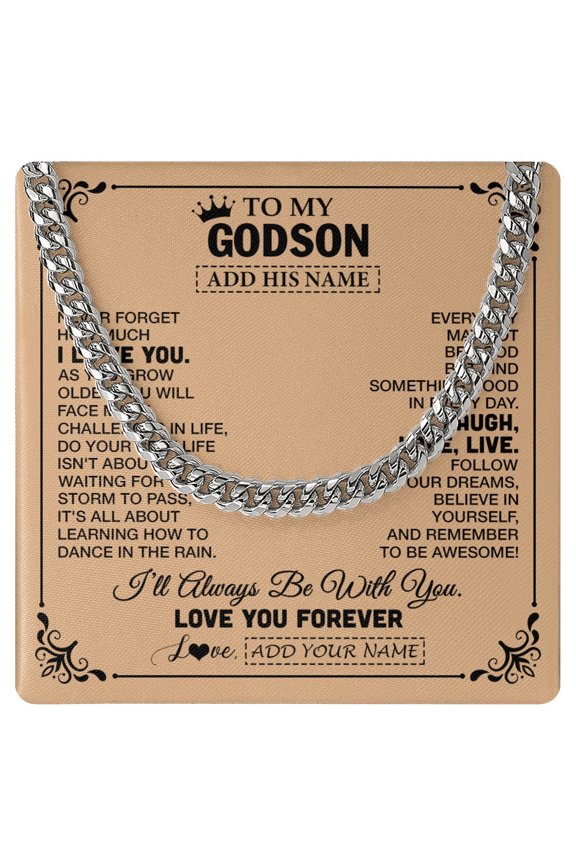 To My Godson Necklace Never Forget I Love You, White Cuban Link Necklace