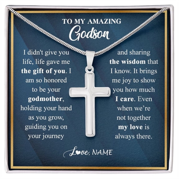 To My Godson from Godmother Aunt Life Gave Me The Of You Godson Birthday Graduation Box Message Card, Multi Cross Necklace