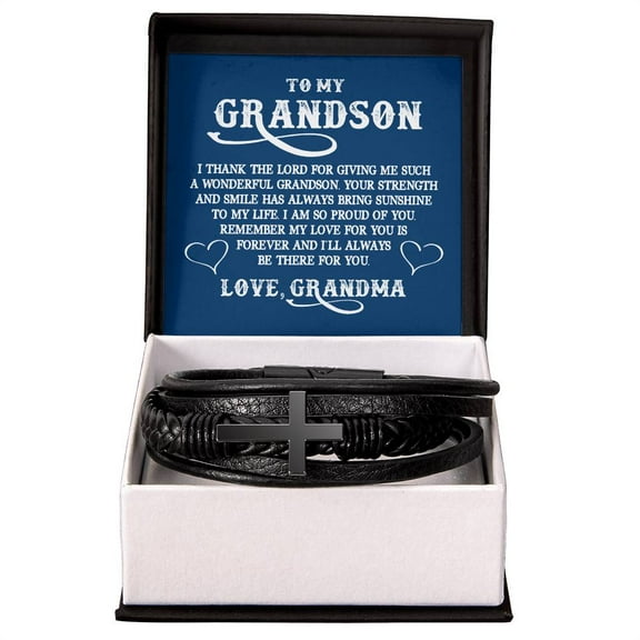 To My GrandSon I Thank The LORD For Giving Me Such Men's Cross Bracelet - Vegan Leather with Stainless Steel