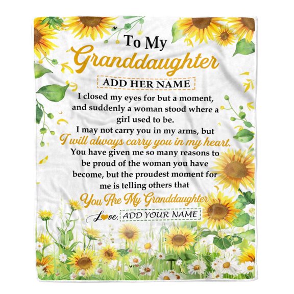 To My Granddaughter Blanket From Grandma I Closed My Eyes Sunflower Best Granddaughter Birthday Fleece Blanket, 50x60in Fleece Blanket