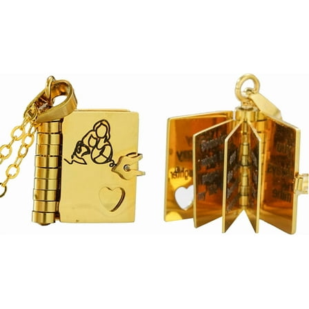 To My Granddaughter Book Necklace, Gold and Silver Heart Locket Pendant for Graduation Birthday Gifts for Granddaughters