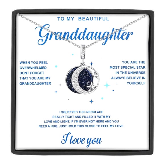 MASALADI To  My Granddaughter Crescent Moon and Star Necklace Pendant with Inspirational Message Card and Box, Heartfelt Gift from Grandma/Grandpa
