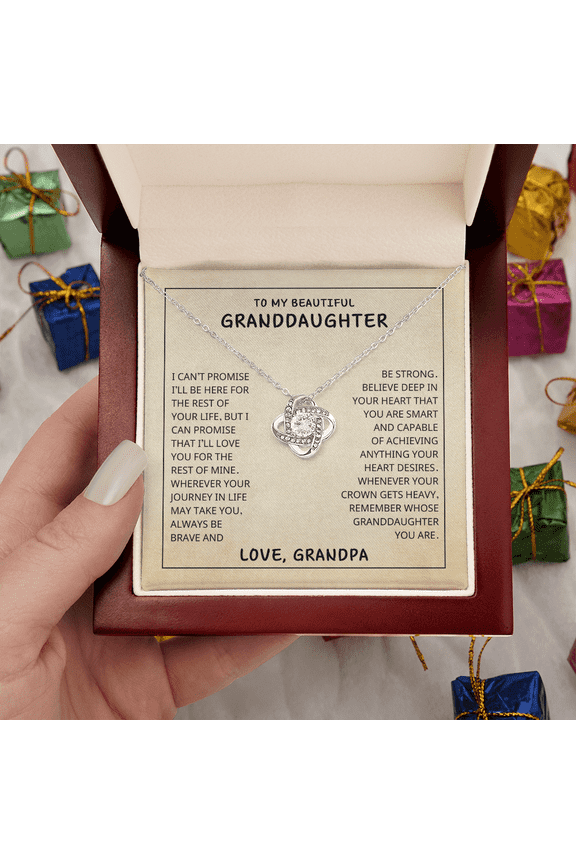 To My Granddaughter From Grandpa Necklace, White Love Knot Necklace